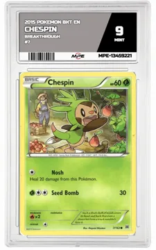 2015 POKEMON BKT EN BREAKTHROUGH #7 CHESPIN MPE 9 MINT — graded card up for auction