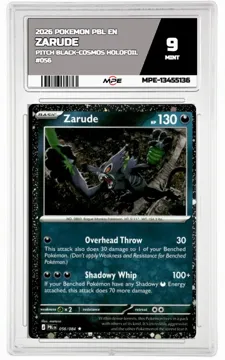 2026 POKEMON PBL EN Pitch Black-COSMOS HOLOFOIL #056 Zarude MPE 9 MINT — graded card up for auction