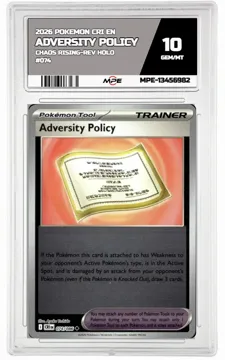 2026 POKEMON CRI EN Chaos Rising-REV HOLO #074 ADVERSITY POLICY MPE 10 GEM/MT — graded card up for auction