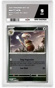 2025 POKEMON WHT EN WHITE FLARE-REV HOLO #071 Watchog MPE 9 MINT — graded card up for auction