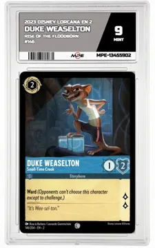 2023 DISNEY LORCANA EN 2 Rise of the Floodborn #146 DUKE WEASELTON MPE 9 MINT — graded card up for auction