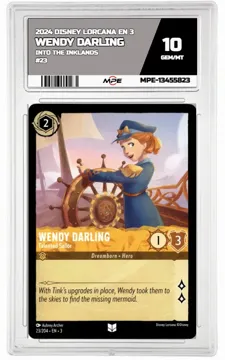 2024 DISNEY LORCANA EN 3 Into the Inklands #23 WENDY DARLING MPE 10 GEM/MT — graded card up for auction