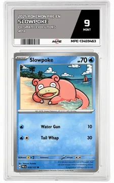2025 POKEMON PRE EN PRISMATIC EVOLUTIONS #018 SLOWPOKE MPE 9 MINT — graded card up for auction