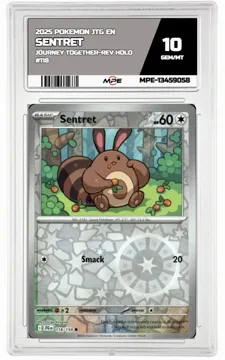 2025 POKEMON JTG EN JOURNEY TOGETHER-REV HOLO #118 SENTRET MPE 10 GEM/MT — graded card up for auction