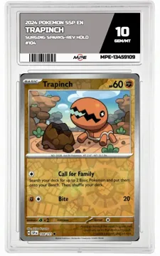 2024 POKEMON SSP EN SURGING SPARKS-REV HOLO #104 TRAPINCH MPE 10 GEM/MT — graded card up for auction