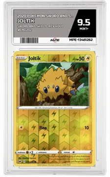 2020 POKEMON SWORD AND SHIELD SWORD AND SHIELD-REV HOLO #070/202 Joltik MPE 9.5 MINT+ — graded card up for auction